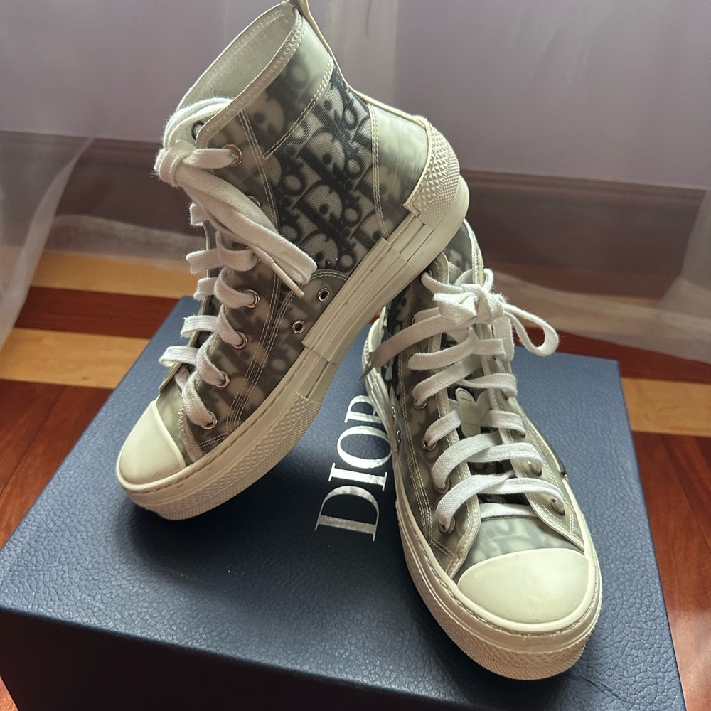 Dior Gray High-Top Sneakers Canvas Lace-Up